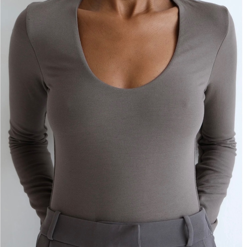 Re Ona Scoop Thong Body Suit in Charcoal in Small
